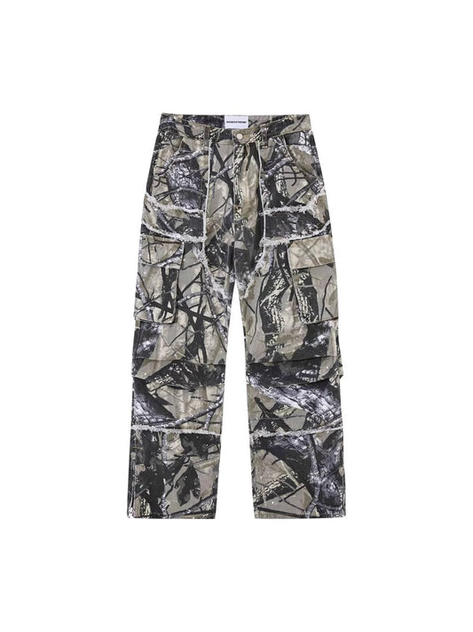 Camo Baggy Flare Cargo Jeans for Men