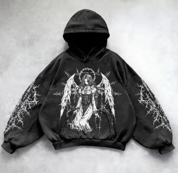 Hooded Printed Hip Hop Y2K Streetwear Sweatshirt
