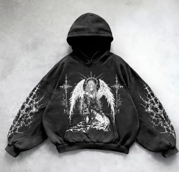 Hooded Printed Hip Hop Y2K Streetwear Sweatshirt