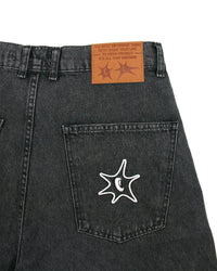 Black Denim Shorts - Y2K Embroidered Streetwear