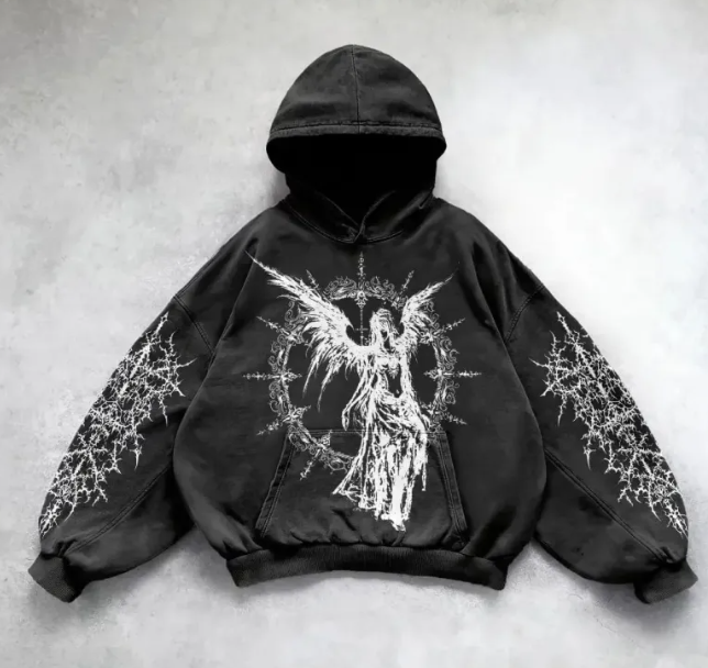 Hooded Printed Hip Hop Y2K Streetwear Sweatshirt