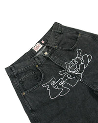 Black Denim Shorts - Y2K Embroidered Streetwear