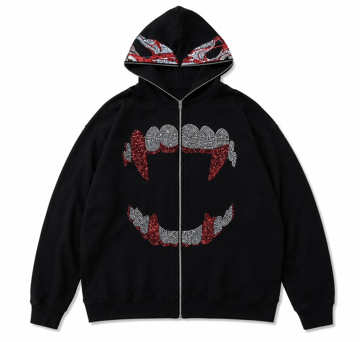 Punk Y2K Gothic Rhinestone Zip Up Hoodie Sweatshirt