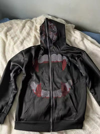 Punk Y2K Gothic Rhinestone Zip Up Hoodie Sweatshirt